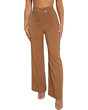 SweatyRocks Women's Overlap Waist Seam Front Palazzo Wide Leg Pants High Waist Long Pant Casual T... | Amazon (US)