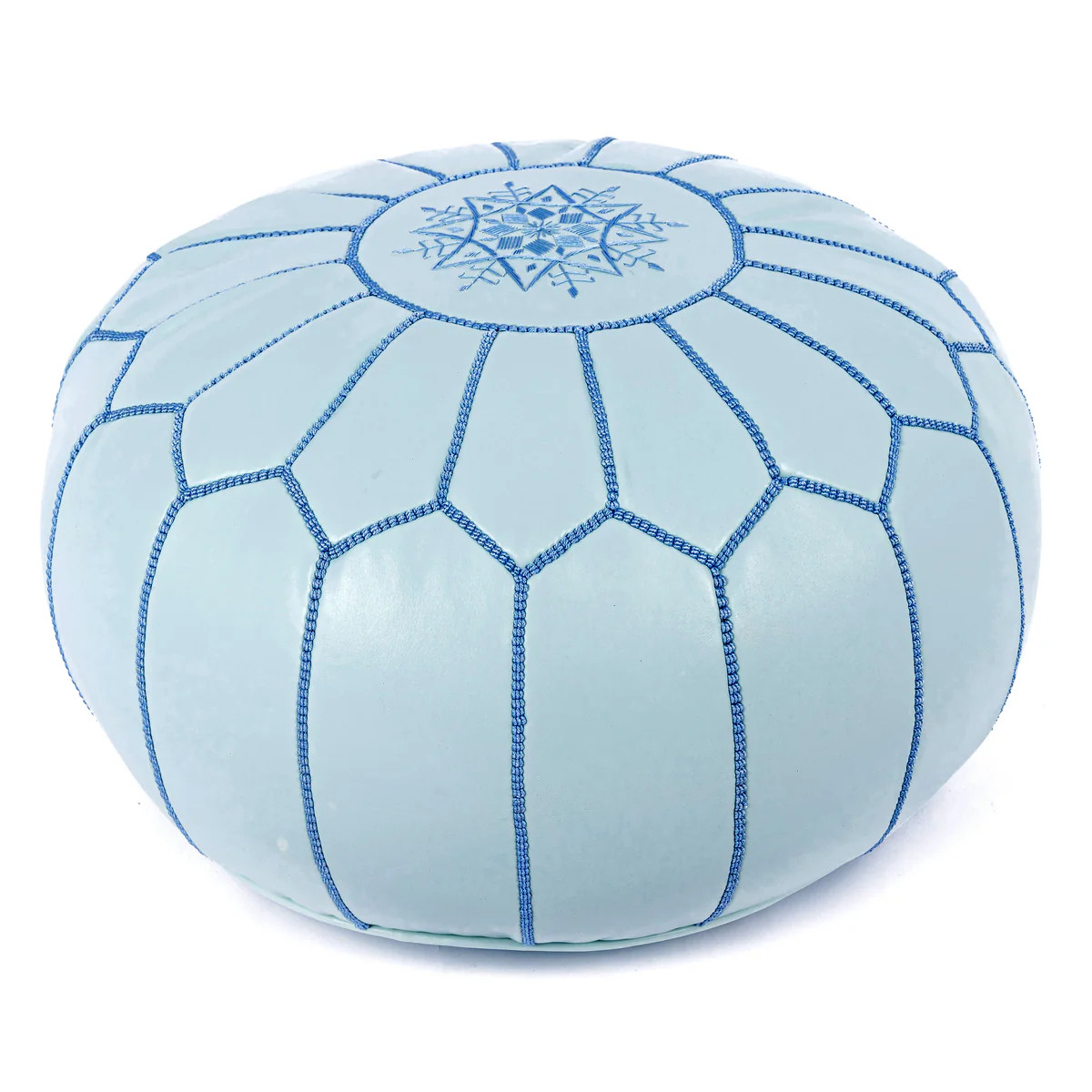 Moroccan Ottoman Leather Pouf - Boho Decor For Gift & Wedding - Cover ONLY (Blue Sky) | OXYLION