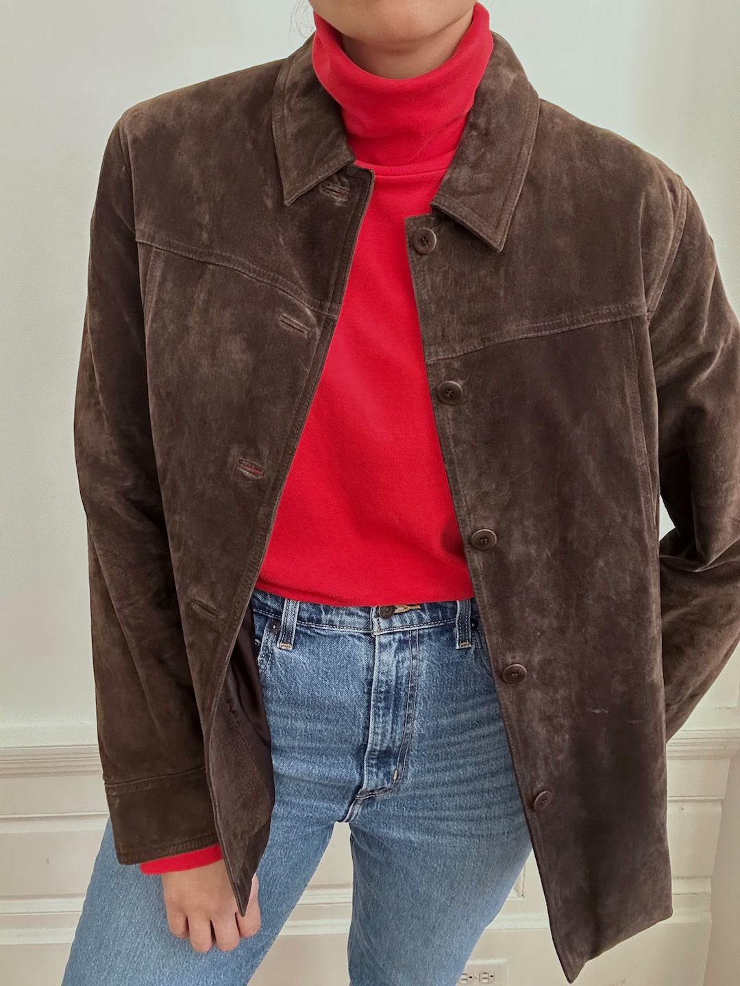 Vintage 90s Dark Brown 100% Suede Leather Minimalist Jacket - Etsy | Etsy (US)