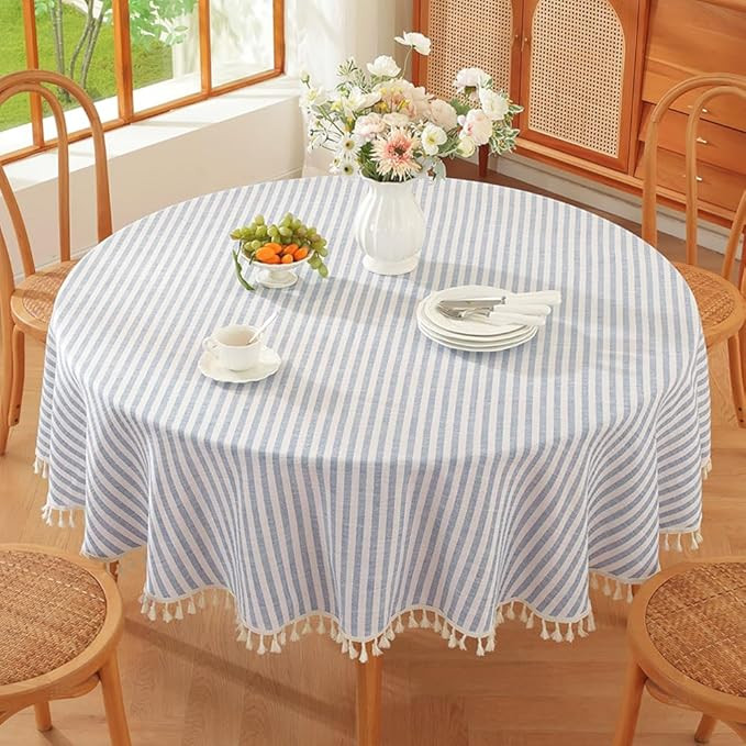 TruDelve 60 Inch Round Tablecloth Blue and White Striped Cloth Tablecloths Circle Fabric Outdoor ... | Amazon (US)