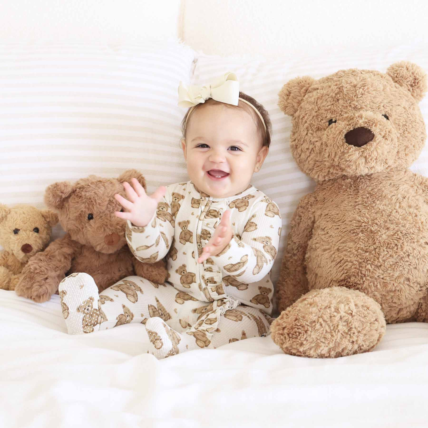 Beary Sweet Bamboo Waffle Zipper Ruffle Footie | Caden Lane