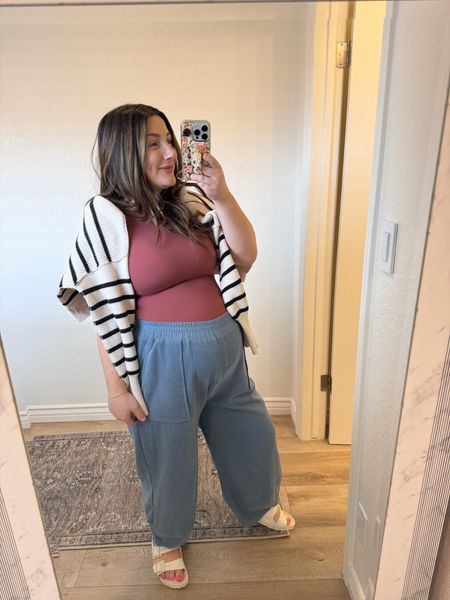 Sharing what I’m wearing during pregnancy! Maternity friendly finds that are stylish and comfortable!! 

Bodysuit: size medium 
Pants: size medium 
Shoes: run TTS 

striped sweater, wide leg pants, lounge pants, maternity outfit, third trimester outfit, ootd, what I wore while pregnant 

#LTKFindsUnder50 #LTKBump #LTKStyleTip