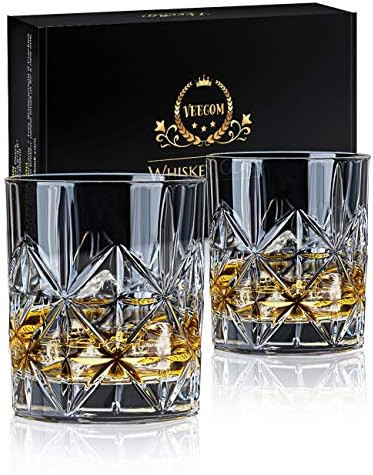 Whiskey Glass Set of 2, veecom 10 oz Crystal Whiskey Glasses Thick Bottom Bourbon Glasses Old Fas... | Amazon (US)