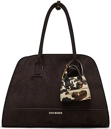 Steve Madden Large Suede Dome Tote Cow Print Charm Bag - Chocolate | Dillard's