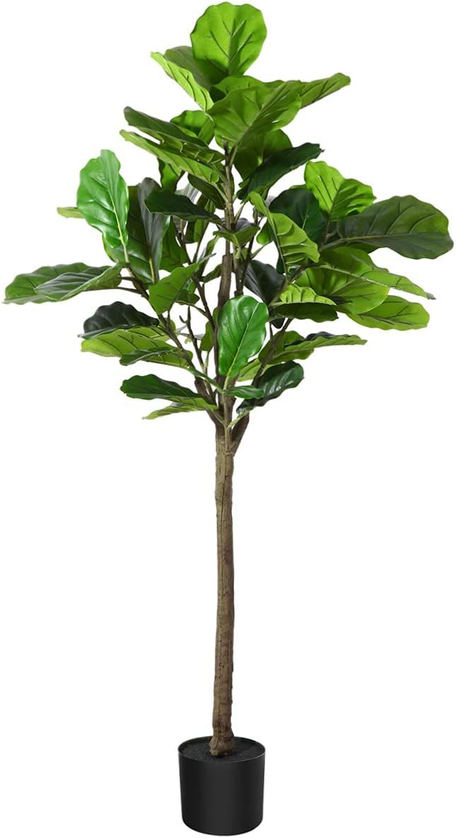 Fopamtri Artificial Fiddle Leaf Fig Tree 5.3 Feet Fake Ficus Lyrata Plant with 57 Leaves Feaux Pl... | Amazon (US)