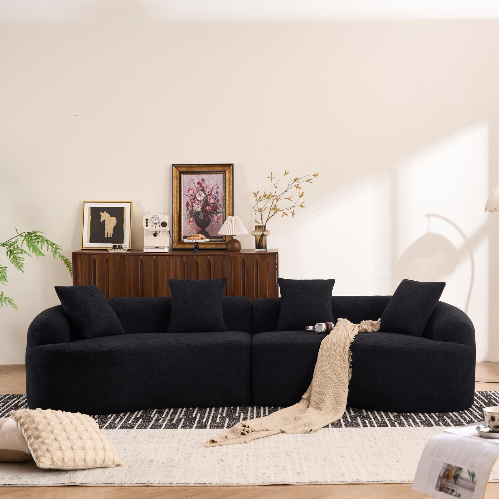 110.2" Curved Sectional Sofa,Luxury Wood Grain Chenille Fabric, Oversized Sectional Sofa,Compress... | Amazon (US)