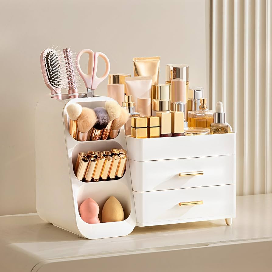 HBlife Makeup Organizer with Brush Holder for Vanity, Large Plastic Bathroom Countertop Organizer... | Amazon (US)