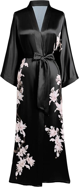 BABEYOND Kimono Robe Cover up Long Floral Satin Sleepwear Silky Bathrobe Bachelorette Robe | Amazon (US)