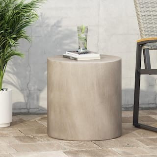 Massey Light Round Stone Outdoor Patio Side Table | The Home Depot