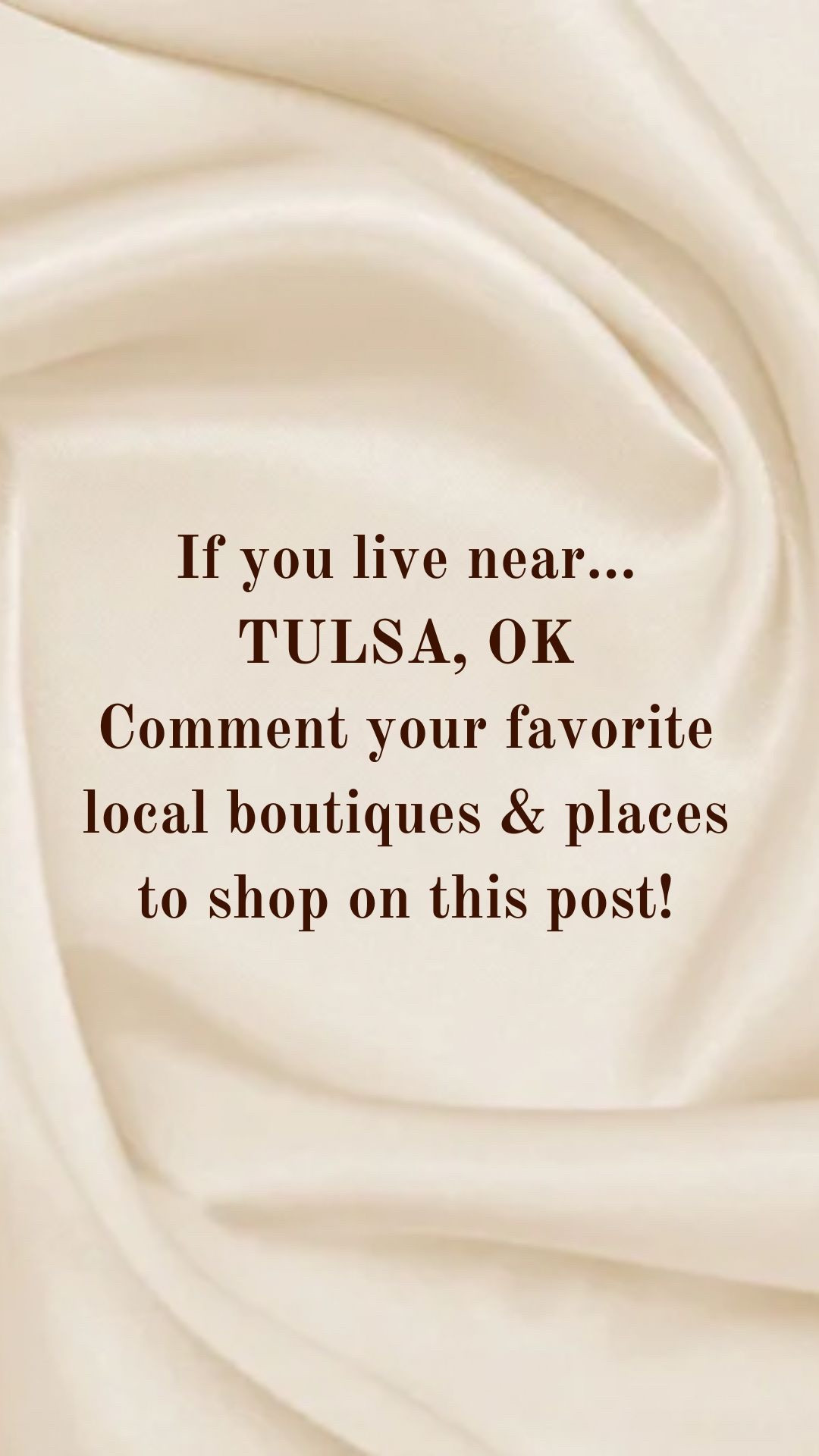 If you live near TULSA, OKLAHOMA, comment your favorite local boutiques & places to shop on this post! We will keep these posts in a post collection on our LTK page so you can return to them when you travel! So whether you live in this city, or are a frequent traveler, leave all your TULSA, OKLAHOMA recommendations below!🤎🤎🤎

#LTKStyleTip #LTKTravel #LTKFamily