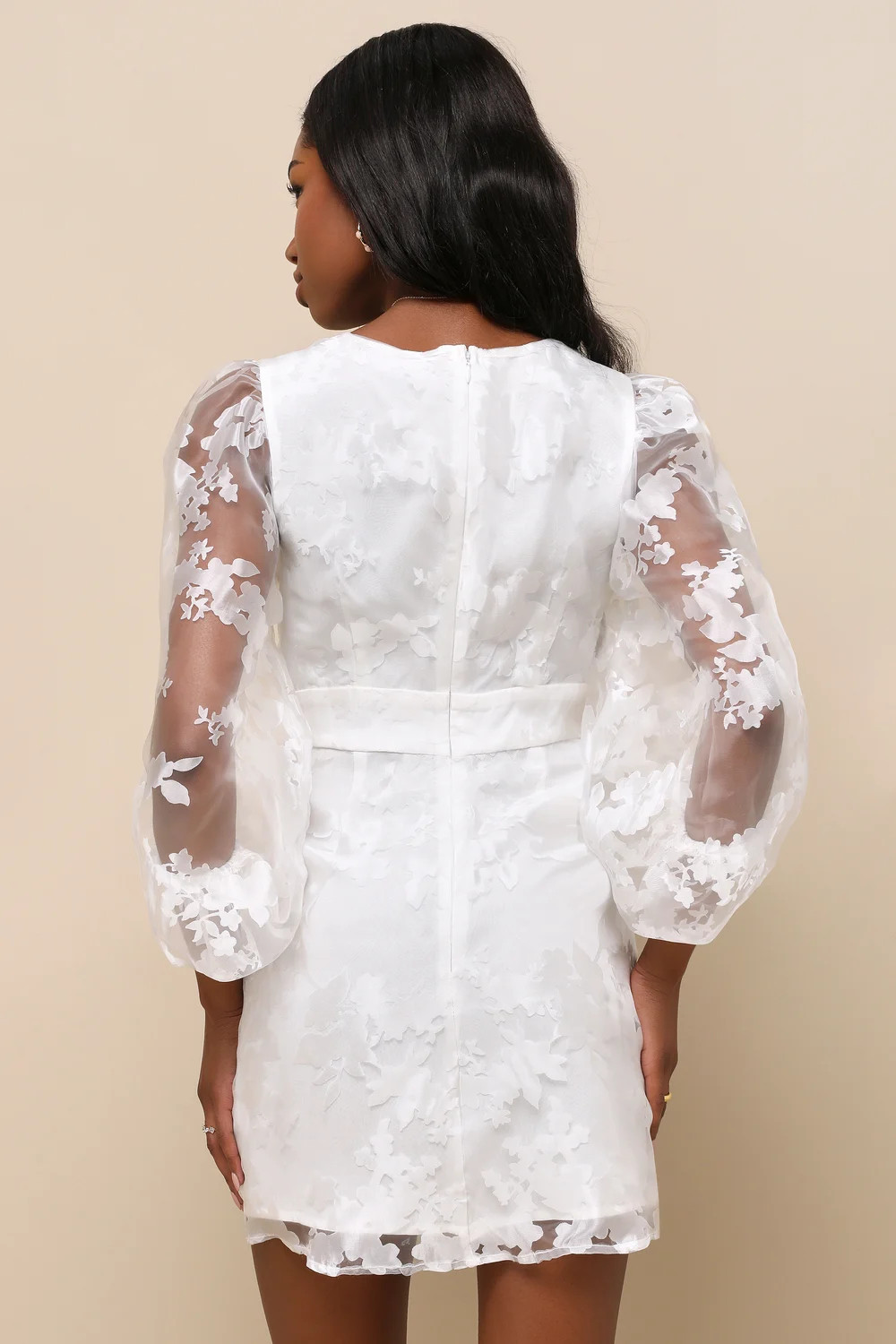 Dramatic Energy White Floral Burnout Balloon Sleeve Mini Dress | Lulus
