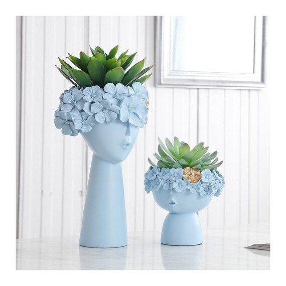 Set of 2 Flower Wreath Girl Vase, Flower Crown Head Bowl, Stylish Succulent Planter Head, Face Pl... | Etsy (US)