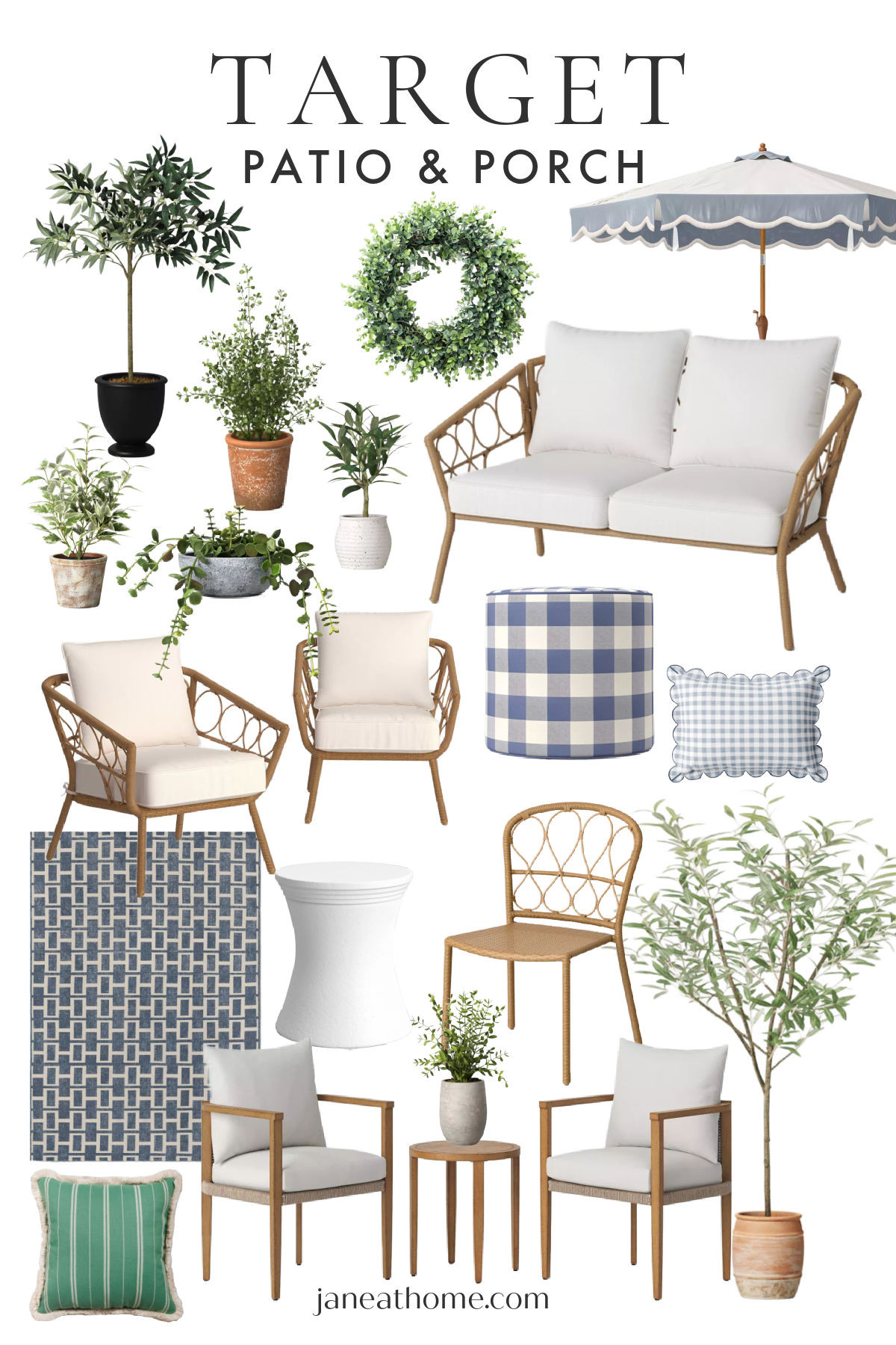 Beautiful Target patio and front porch decor and furniture for spring and summer 2025, with affordable outdoor ideas, plants, modern porch decor, spring wreath, boxwood, outdoor seating, umbrella, outdoor rugs, patio sets, outdoor pillows, and more 
 

 

#LTKHome #LTKSaleAlert #LTKFindsUnder50