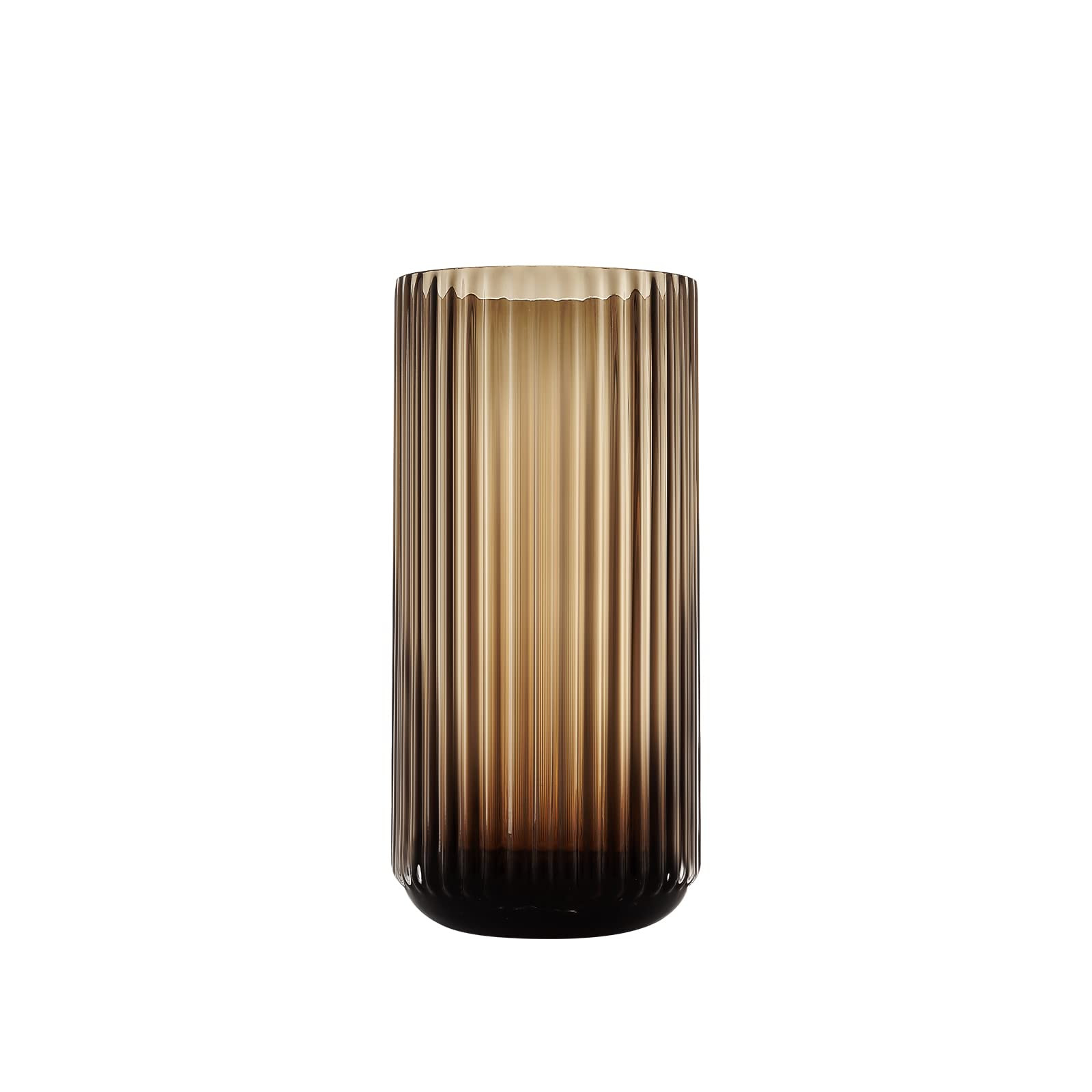 Small Cylinder Ribbed Brown Glass Flower Vase for Farmhouse Dining Table Centerpieces Decor | Amazon (US)