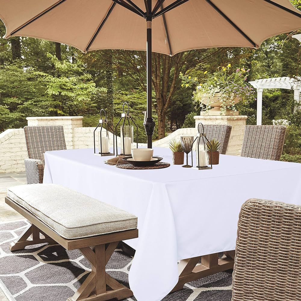 LUSHVIDA Rectangle Outdoor Tablecloth with Umbrella Hole and Zipper, 60x102 Inch White, Washable ... | Amazon (US)