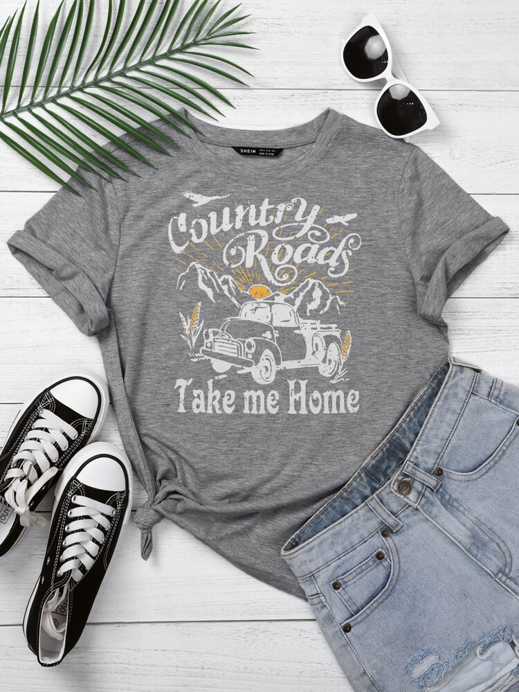 Plus Slogan And Graphic Print Tee | SHEIN