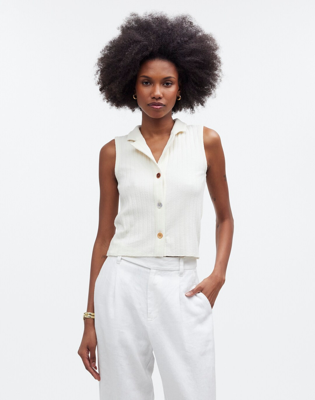 Mixed-Button Ribbed Polo Tank | Madewell