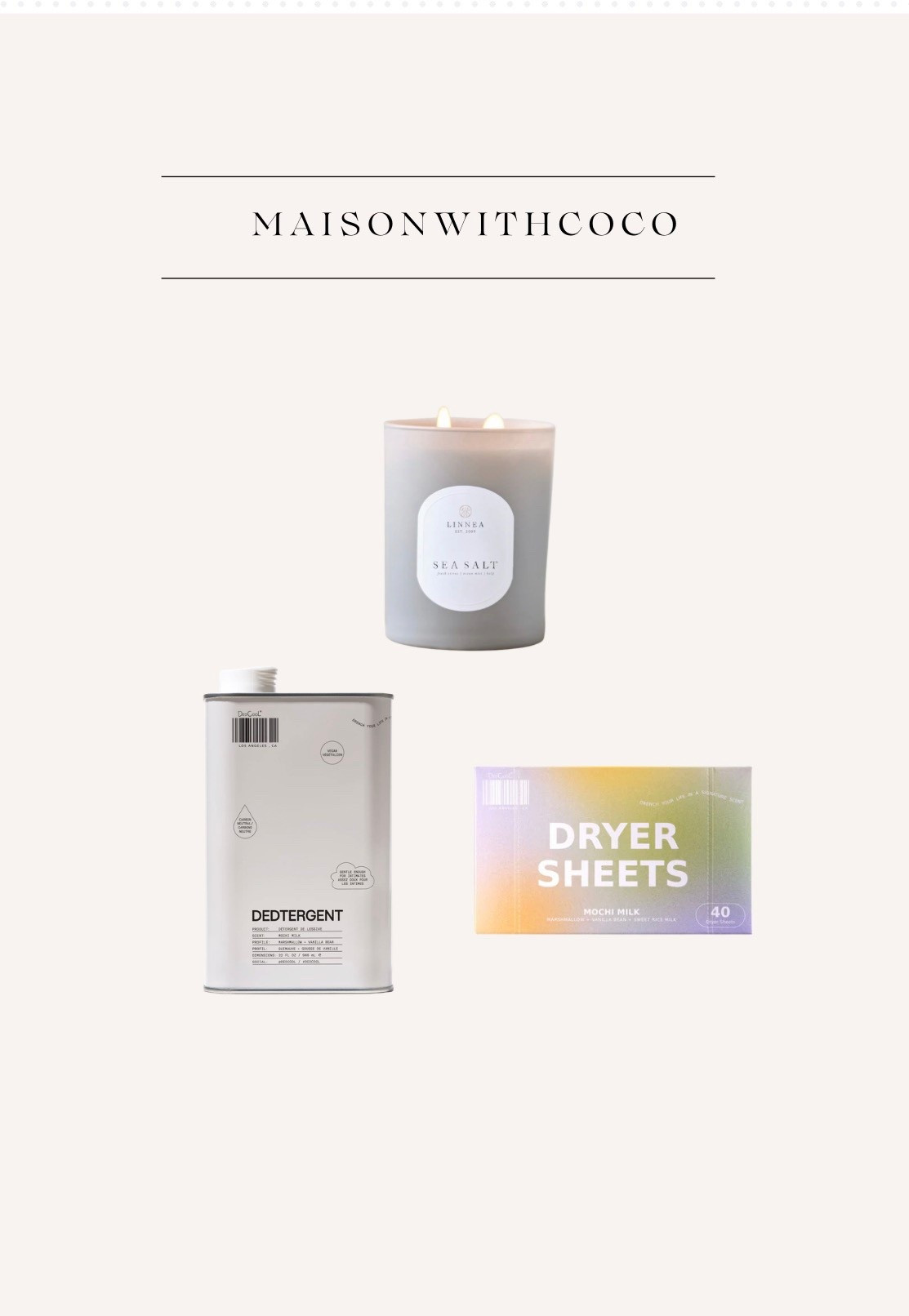 if my house had a signature scent, and you asked “what is that smell” i’d start here 👇🏻this might be my new favorite way to do laundry. i save this detergent for bedsheets , blankets or towels when i know they will get a few good days of clean use & this scent is just so yummy ☁️ and to top it off this soy wax candle is a splurge but oh so worth it 🕯️