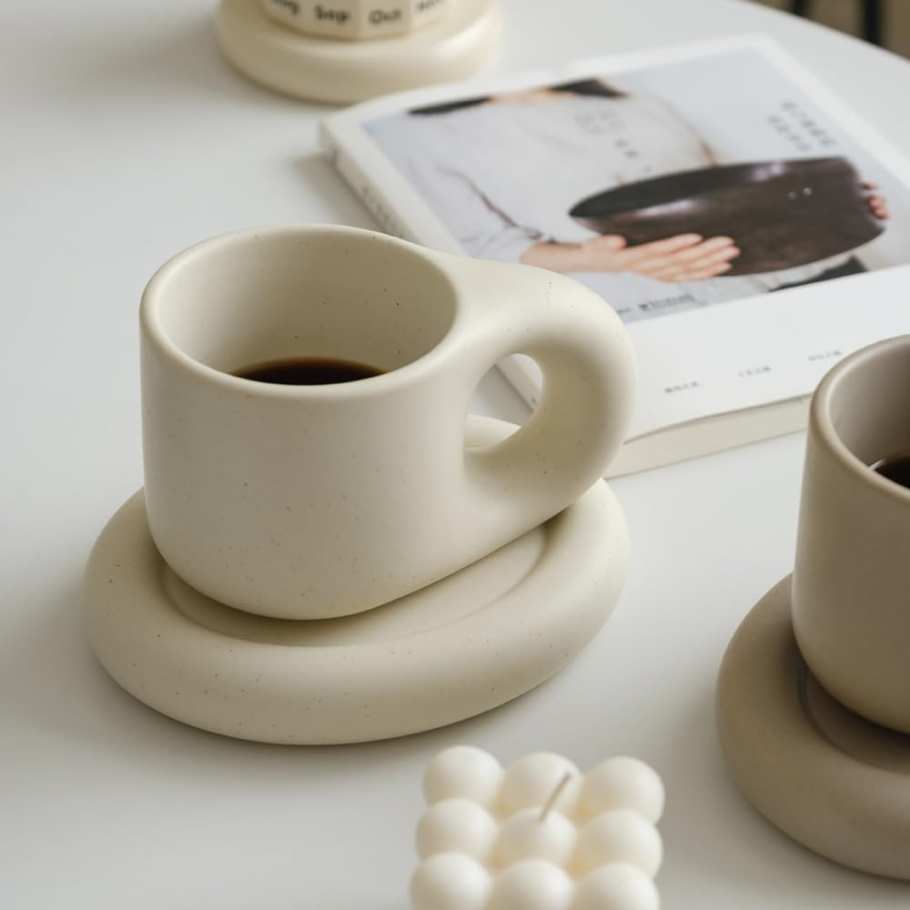 WENSHUO Chubby Funny Coffee Mug, Novelty Cute Cup and Saucer, Matte Crème, 9 oz (Matte Crème) | Amazon (US)