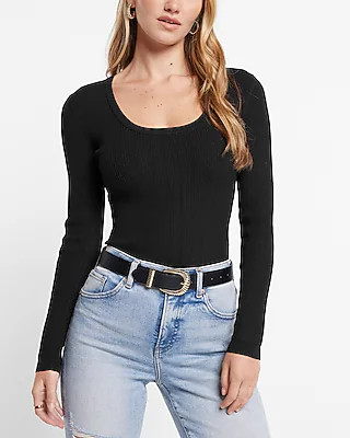Scoop Neck Long Sleeve Sweater Thong Bodysuit | Express