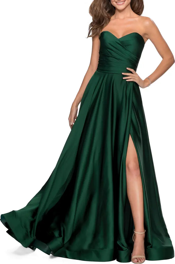 Strapless Slit Satin Ballgown | Nordstrom