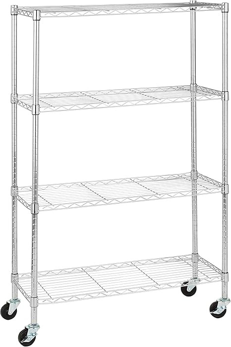 Amazon Basics 4-Shelf Adjustable Heavy Duty Storage Shelving Unit with Wheels, No-Tool Easy Assem... | Amazon (US)