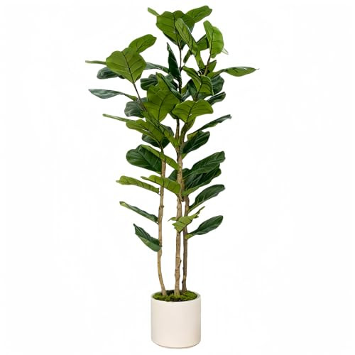 Artificial Fiddle Leaf Fig Tree 5FT with White Tall Planter-Large Faux Tree Tall Fake Floor Plant in Pot,Artificial Plants Indoor for Home Office Living Room Décor(Lyrata 5FT) | Amazon (US)