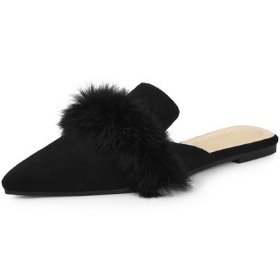 Allegra K Women's Pointed Closed Toe Faux Fur Slip-on Flat Slide Mules Black 11 | Target
