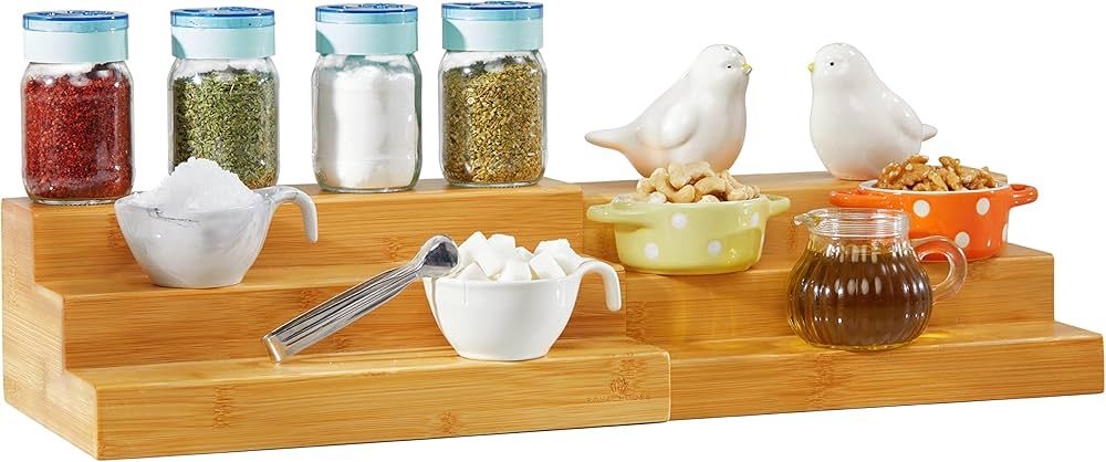 RoyalHouse Bamboo Expandable Spice Rack Organizer, 3-Tier Adjustable Kitchen Cabinet, Countertop ... | Amazon (US)