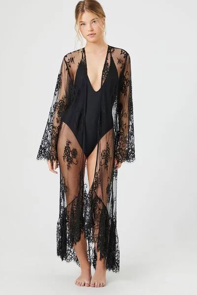 Sheer Lace Swim Cover-Up Kimono | Forever 21