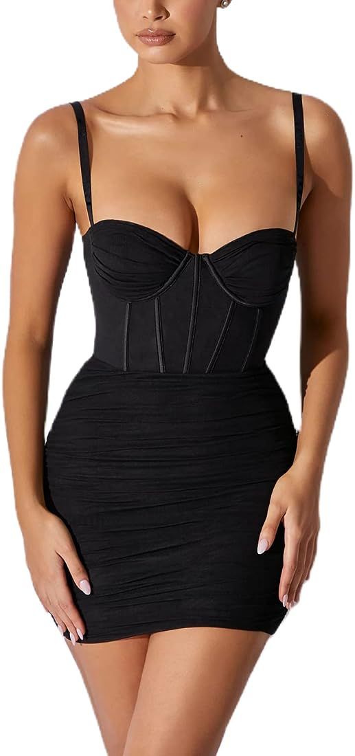 Women Dress Sexy Summer Halter Sleeveless Bodycon Casual Party Tank Top Dress Straps Midi Spaghetti  | Amazon (US)