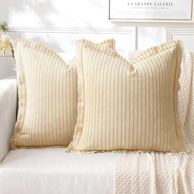 MIULEE Pack of 2 Yellow Pillow Covers 20x20 Inch Striped Farmhouse Couch Spring Throw Pillow Cove... | Amazon (US)