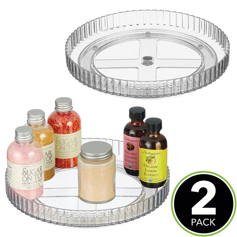 Mdesign Fluted Lazy Susan Turntable Spinner, Kitchen Organizing - 2 Pack - Clear | Wayfair North America