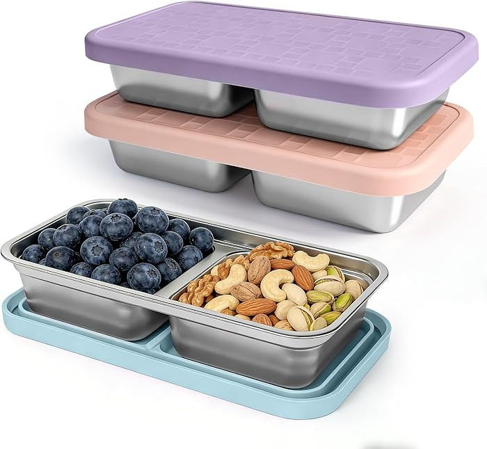 15 oz Snack Containers for Kids, Stainless Steel Lunch Box 3 Pack | Amazon (US)