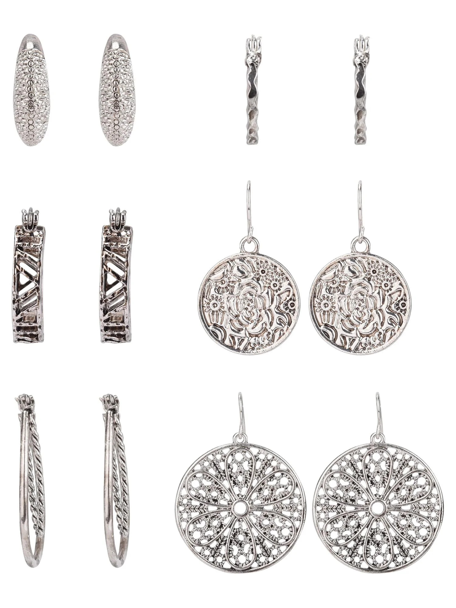 The Pioneer Woman Antique Silver Texured Earring Set, 6 Pack | Walmart (US)
