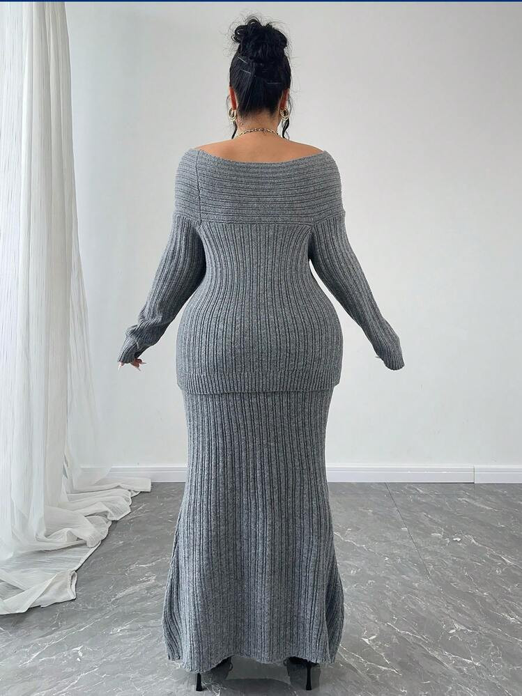 Celure 1. Plus Size Solid Color Off Shoulder Long Sleeve Casual Fitted Elegant Sweater Top 2. Min... | SHEIN