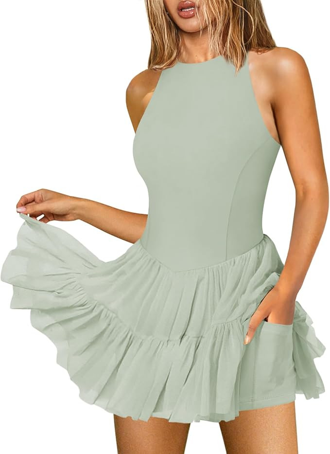 Women's Flowy Pleated Ruffle Tennis Athletic Dress for Women Summer Boat Neck Sleeveless Mini Gol... | Amazon (US)