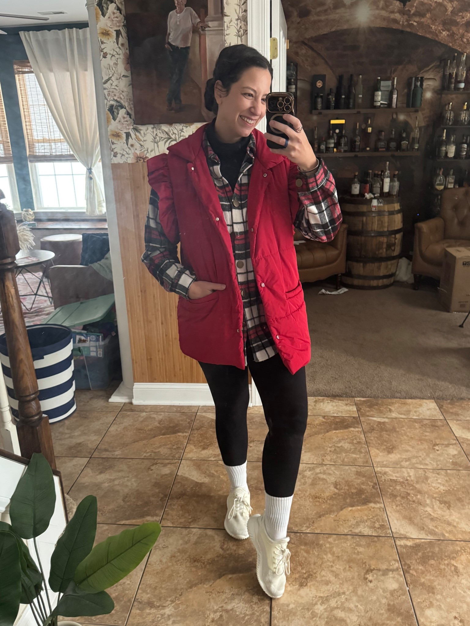 Layers on this super cold day but also working from home and doing school pick-up. Of course sticking to red being so to Valentine’s Day! 

#LTKootd #LTKmomlife #LTKMidsize