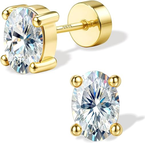 Moissanite Earrings Flat Back Solid 925 Sterling Silver Post | Amazon (US)