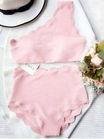High Rise Scalloped One Shoulder Bikini | Rosegal US