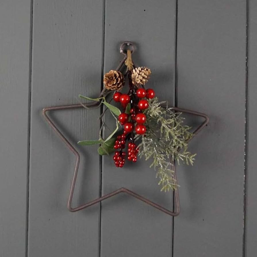 Star Shaped Wire Wreath with Faux Foliage and Brass Bells, 20cm, Christmas Wreath, Christmas Deco... | Amazon (UK)