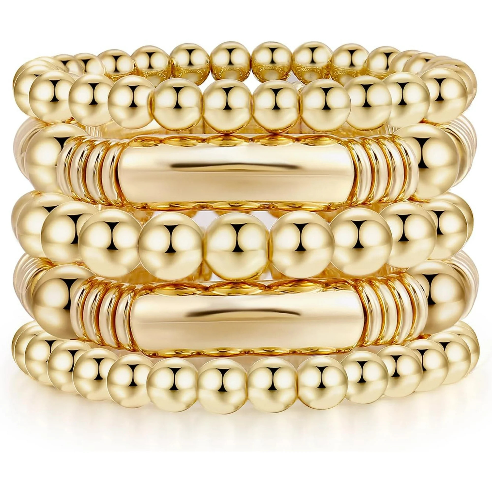 14K Gold Plated Bangles Bracelet for Women Chunky Curved Stacking Plated Bead Ball Stretchable Br... | Walmart (US)