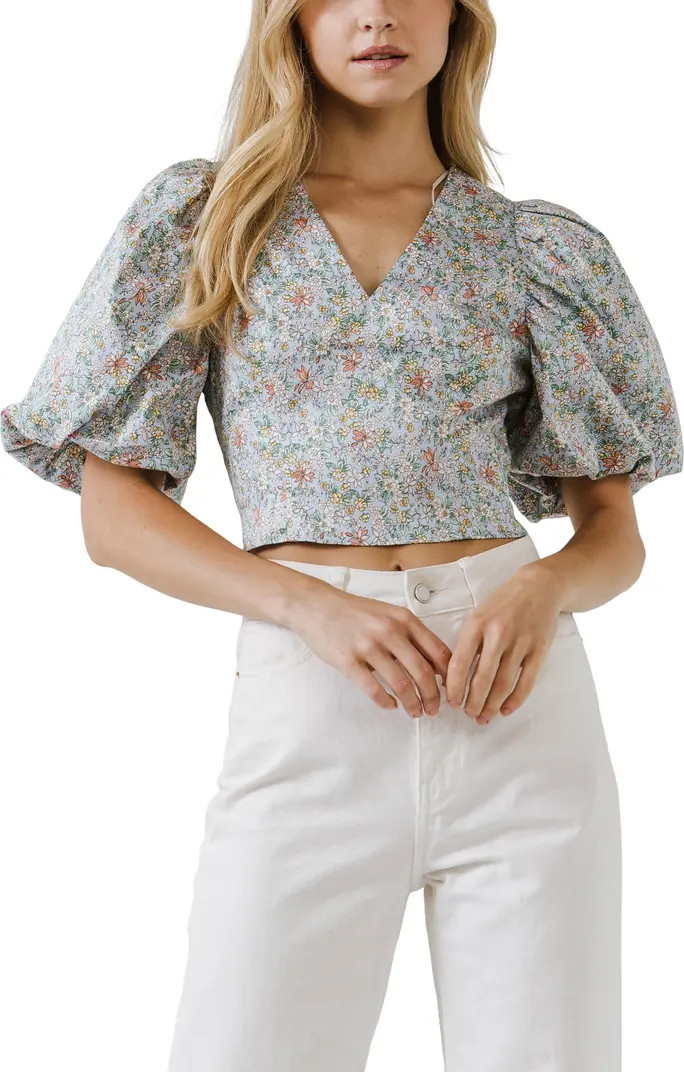 Floral Print Puff Sleeve Crop Top | Nordstrom