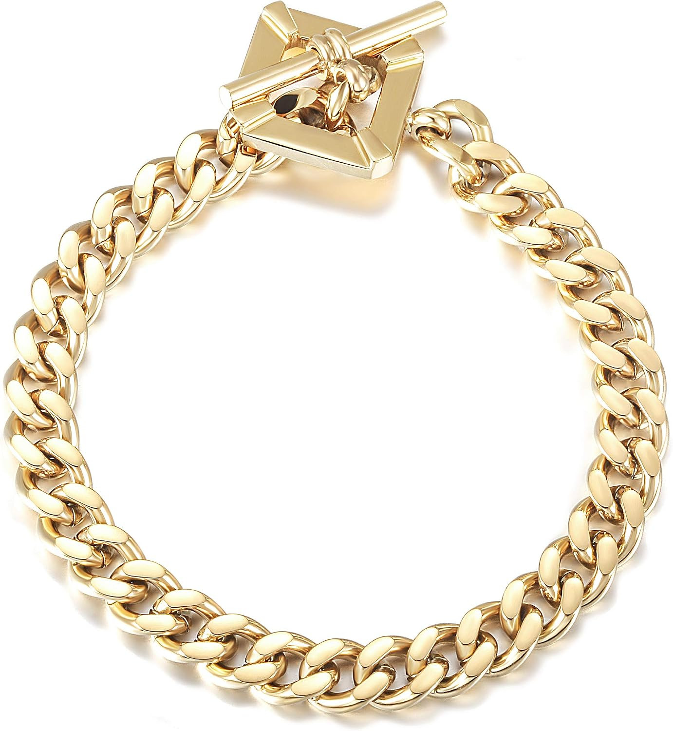 CIUNOFOR Square Toggle Clasp Chain Bracelet Chunky Miami Cuban Link for Women Girls 18K Gold filled Stainless Steel Vintage Curb Chain | Amazon (US)