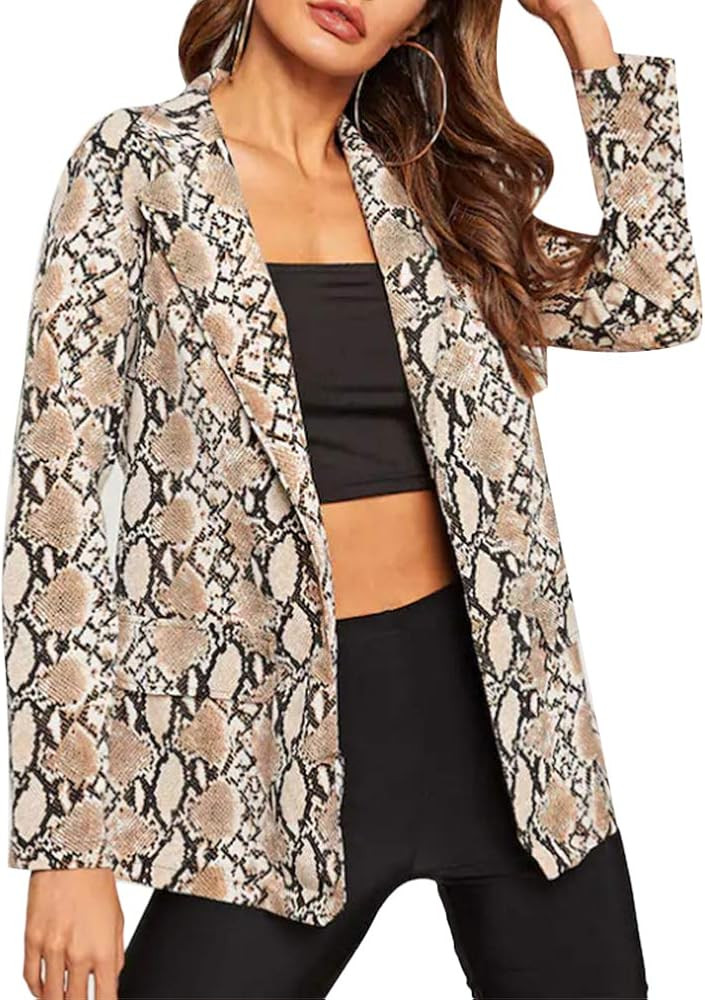 Women's Casual Lapel Collar Snake Skin Print Blazer Jacket Coat Open Front Long Sleeve Outwear To... | Amazon (US)