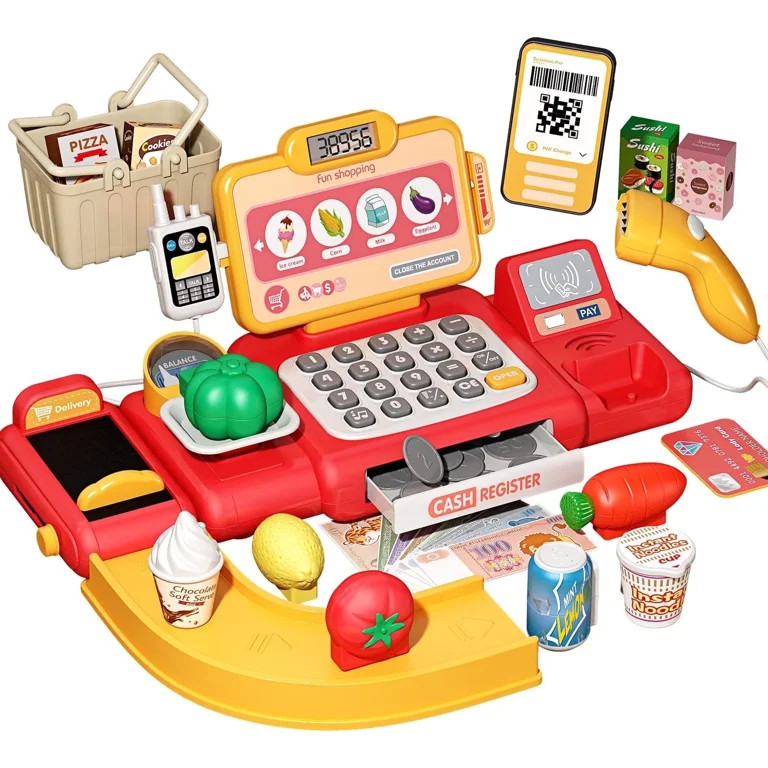 Toy Cash Registers for Kids Pretend Play Cash Register with Scanner, Calculator, Play Money and C... | Walmart (US)