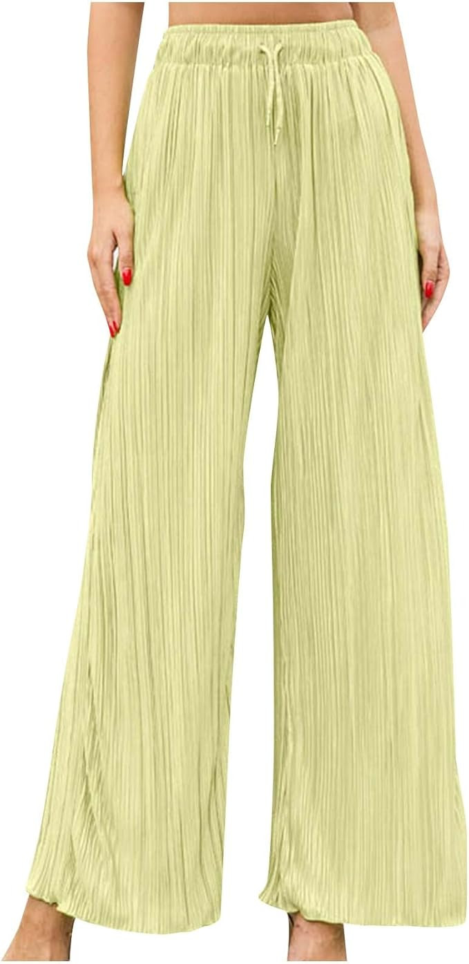 JOAU Women's Boho Loose Fit Wide Leg High Waist Palazzo Pants Summer Casual Beach Vacation Drawst... | Amazon (US)