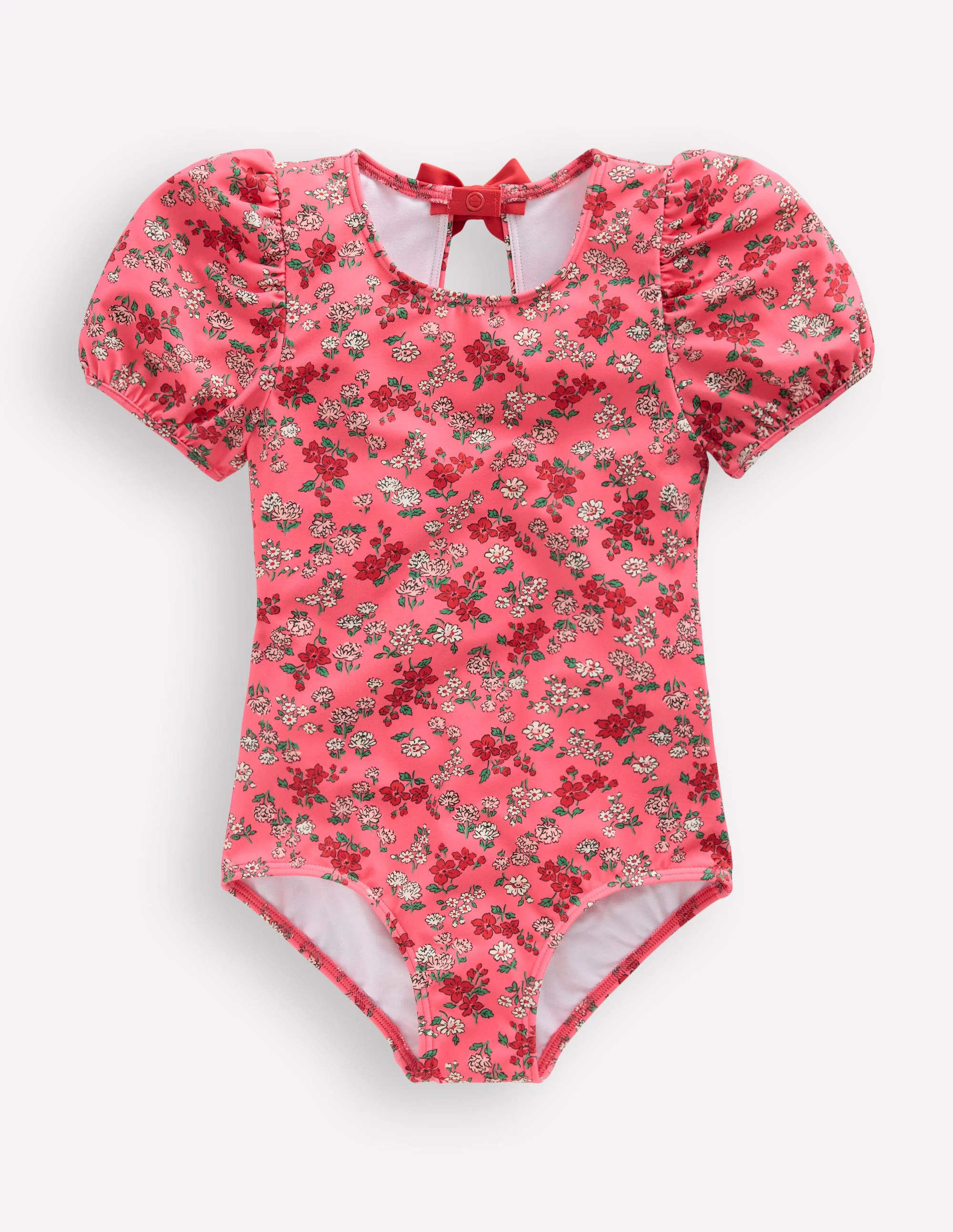 Puff Sleeve Swimsuit-Salmon Pink Meadow Floral | Boden (US)