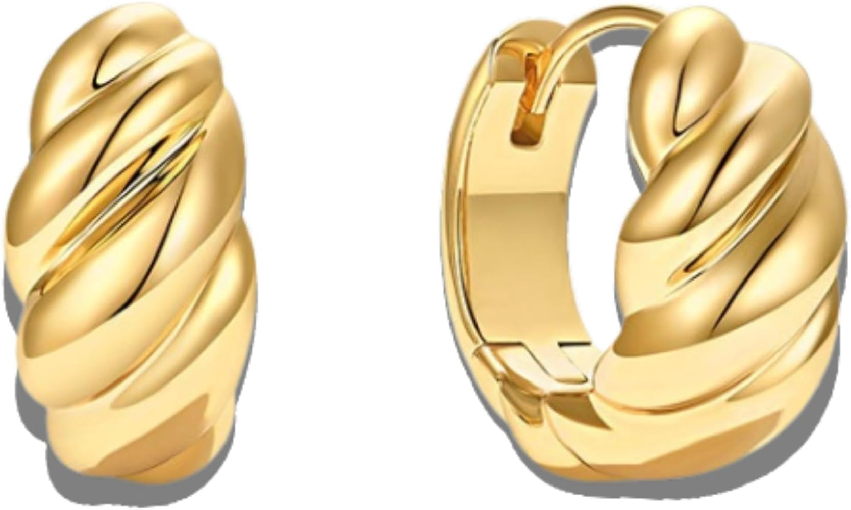 ZRU Chunky Gold Hoop Earrings for Women | Croissant Twist Small Chunky Hoop Earrings | Hypoallerg... | Amazon (US)