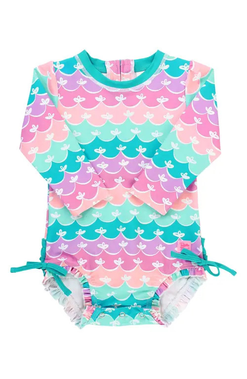 RuffleButts Mermaid One-Piece Rashguard Swimsuit in Blue Rainbow at Nordstrom, Size 12-18M | Nordstrom